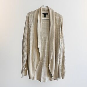Lauren Ralph Lauren Sweater Womens Medium Cream Open Front Cable Knit Cardigan